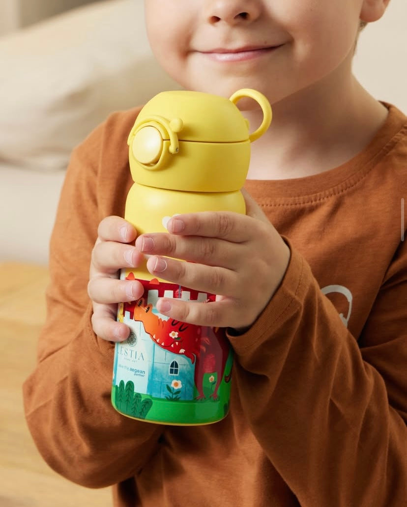 Estia Θερμός Παιδικό Με Καλαμάκι 500ml Κίτρινο Με Σχέδιο Κάστρο & Δεινοσαύρους Fortress Dragon