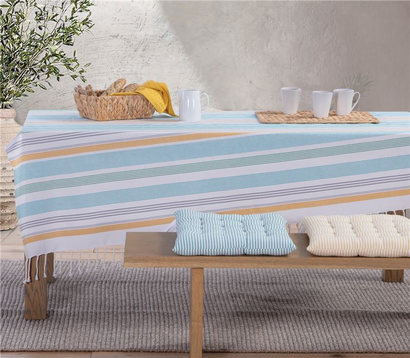 Τραπεζομάντηλο Ριγέ Μπλε Βαμβακερό Canfield 140X140 Nef-Nef Homeware