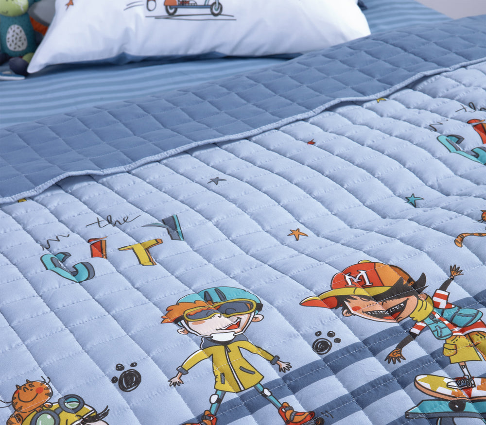 Παιδικό Κουβερλί Μπλε Μονό 180Χ240 In The City Nef-Nef Homeware