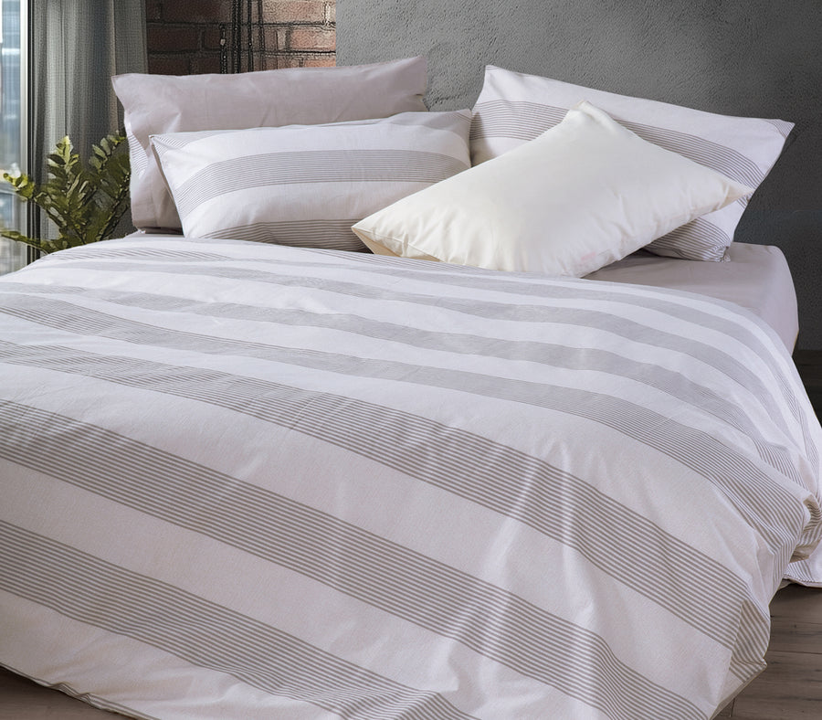 Σετ Σεντόνια Μονά Εκρού Με Λάστιχο Casual Stripe  Nef-Nef Homeware