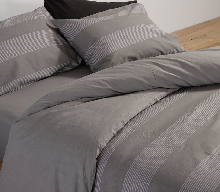 Σετ Σεντόνια Μονά Σκούρο Γκρι Με Λάστιχο Casual Stripe 170Χ270 Nef-Nef Homeware