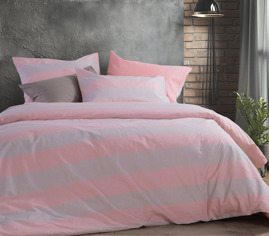 Σετ Σεντόνια Διπλά Ροζ -Casual Stripe 200X270 Nef-Nef Homeware