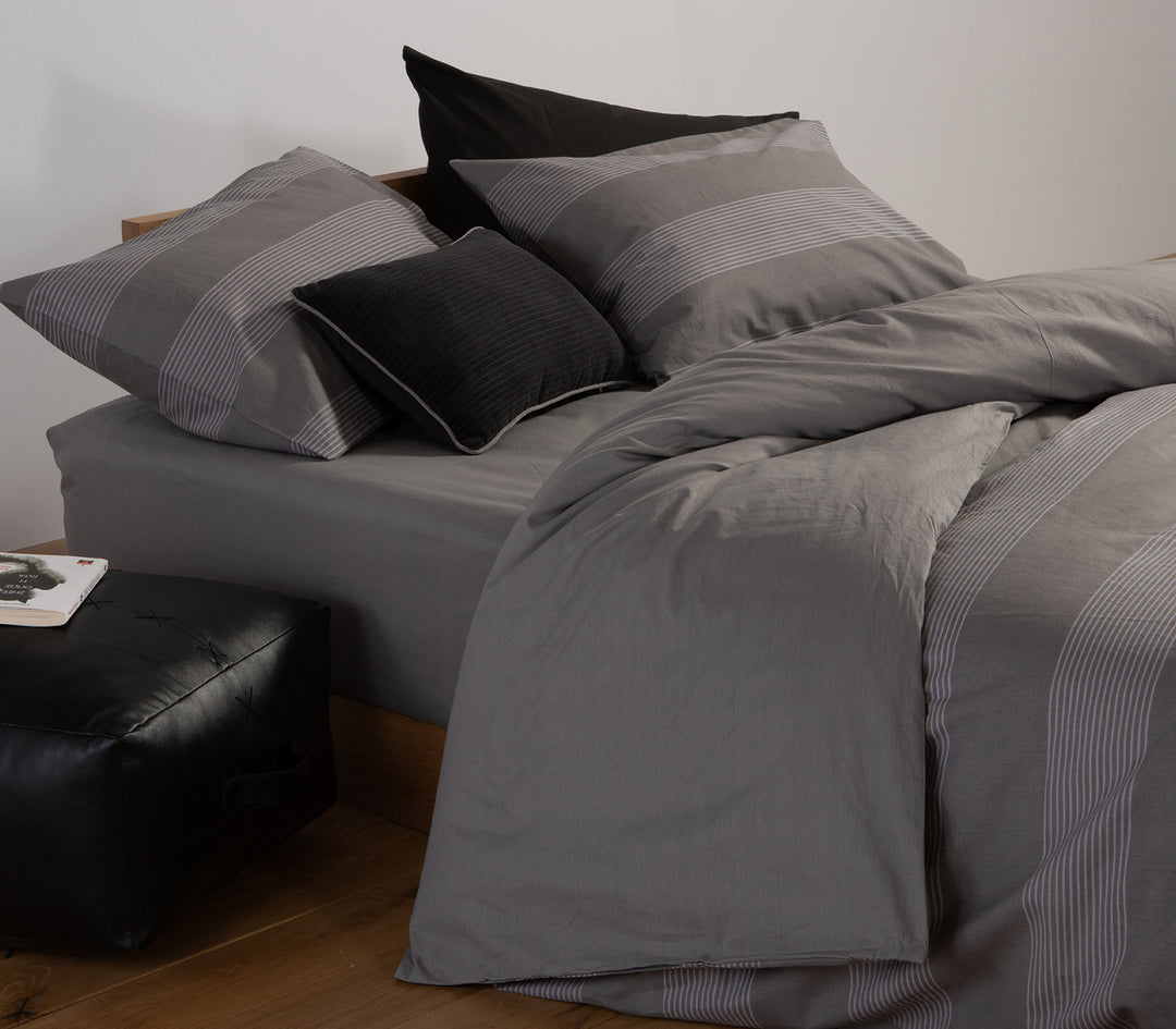 Σετ Σεντόνια Διπλά Σκούρο Γκρι Casual Stripe 200Χ270 Nef-Nef Homeware