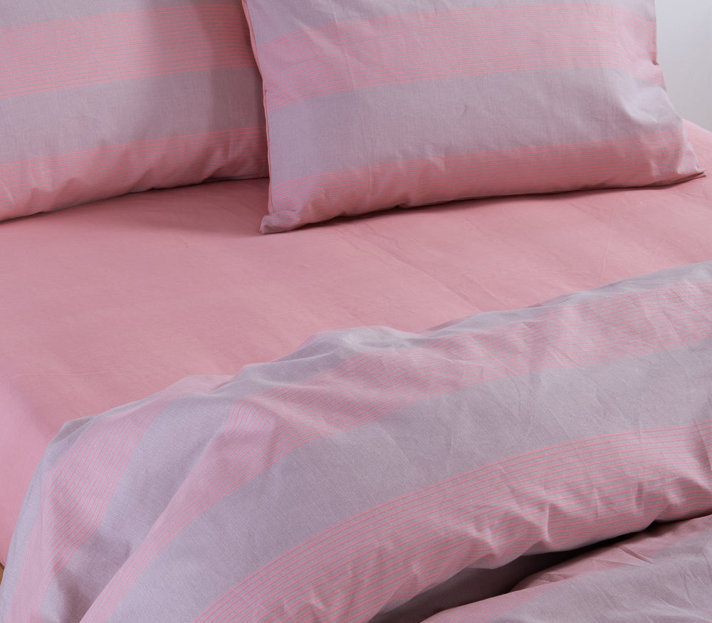 Σετ Σεντόνια Διπλά Ροζ -Casual Stripe 200X270 Nef-Nef Homeware
