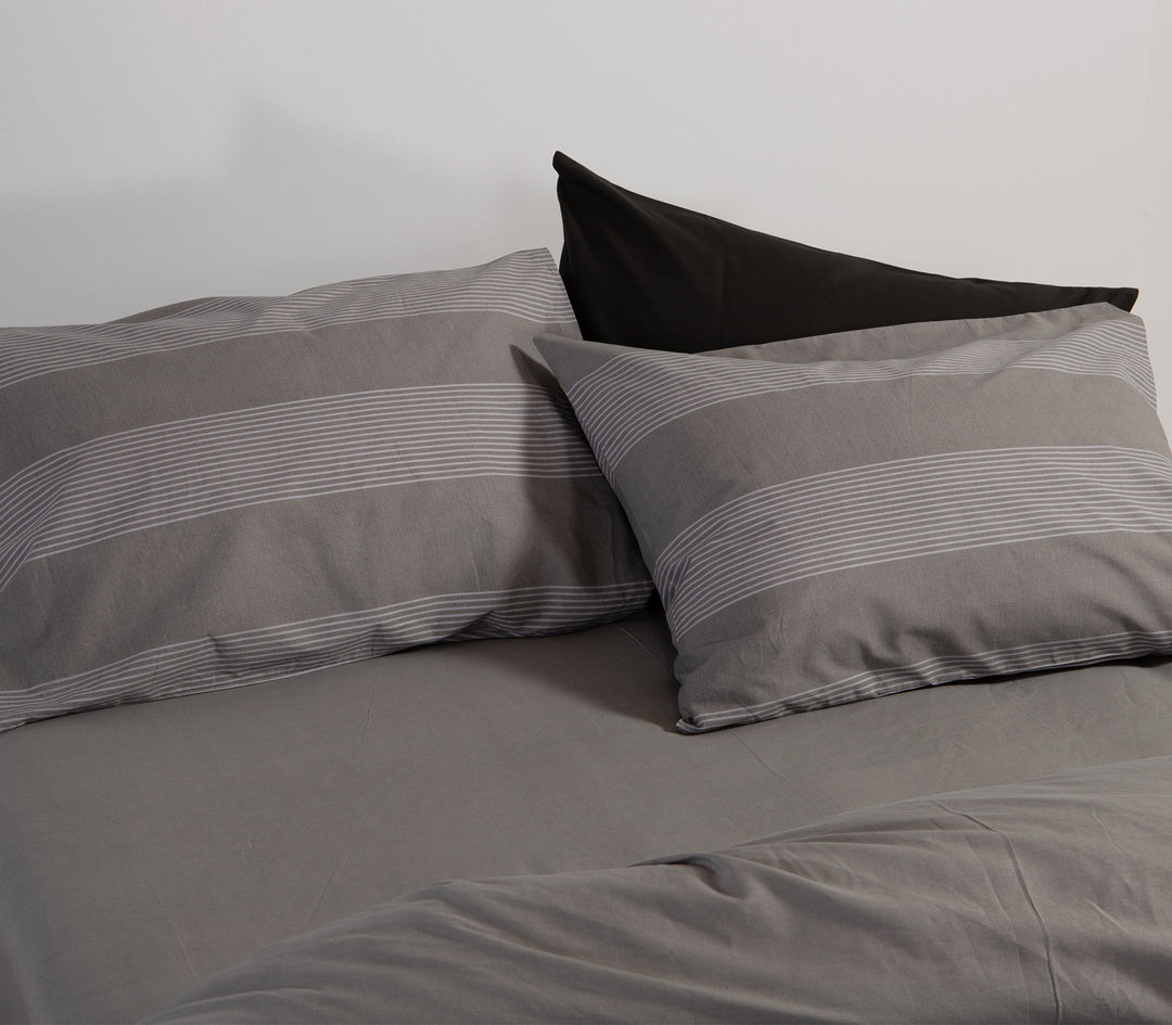 Σετ Σεντόνια Διπλά Σκούρο Γκρι Casual Stripe 200Χ270 Nef-Nef Homeware