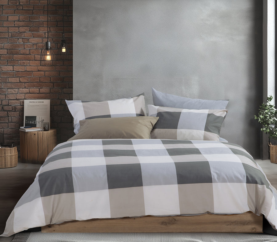 Σετ Σεντόνια Μονά Γκρι Με Λάστιχο Casual Check  Nef-Nef Homeware