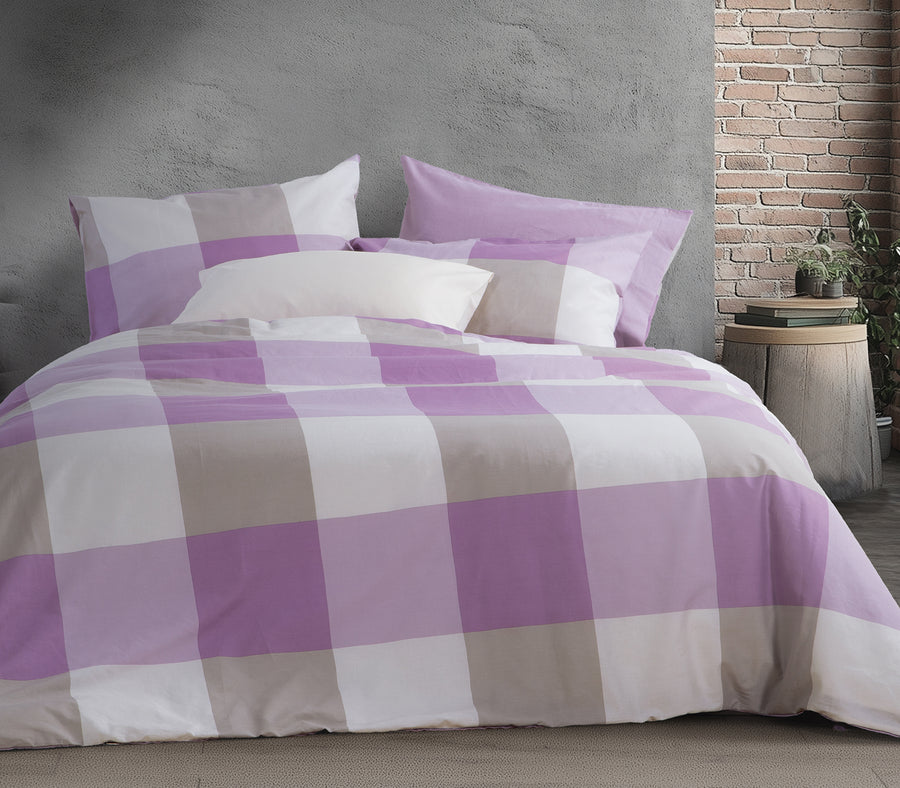 Σετ Σεντόνια King Size Μωβ Με Λάστιχο Casual Check Nef-Nef Homeware