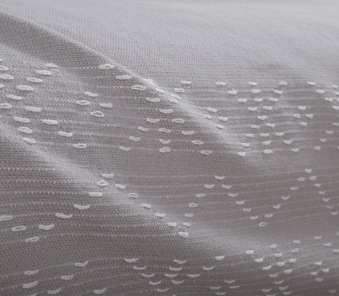 Πολύ κοντινό πλάνο υφής του ριχταριού σε γκρι χρώμα, με ανάγλυφο λευκό μοτίβο.