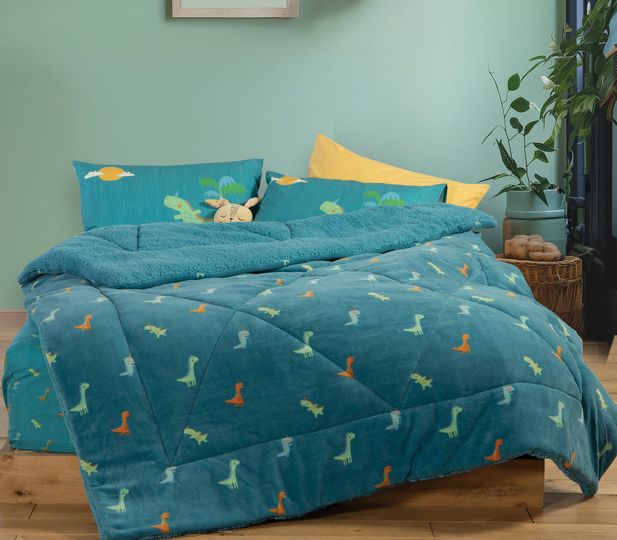 Παιδικό Κουβερτοπάπλωμα Πετρόλ Dinos on Wheels Nef-Nef Homeware