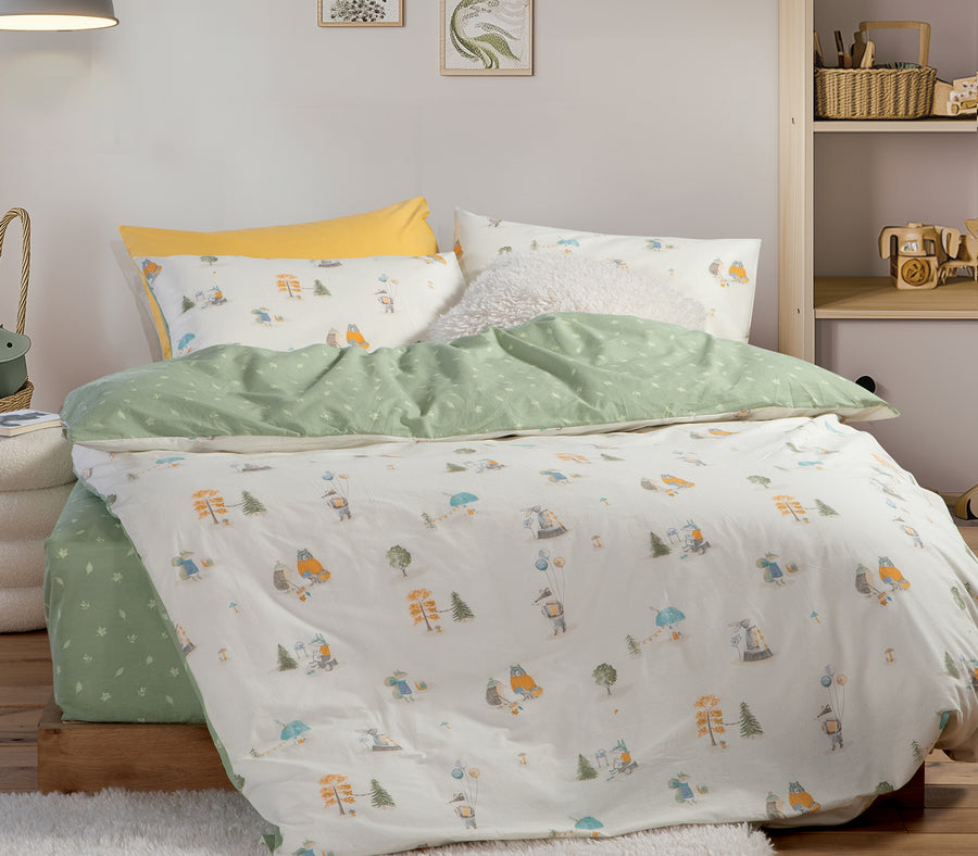 Σετ Παιδικά Σεντόνια Εκρού Woodland Party Nef-Nef Homeware