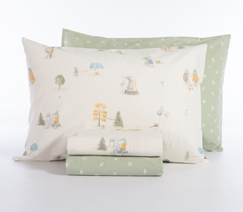 Σετ Παιδικά Σεντόνια Εκρού Woodland Party Nef-Nef Homeware