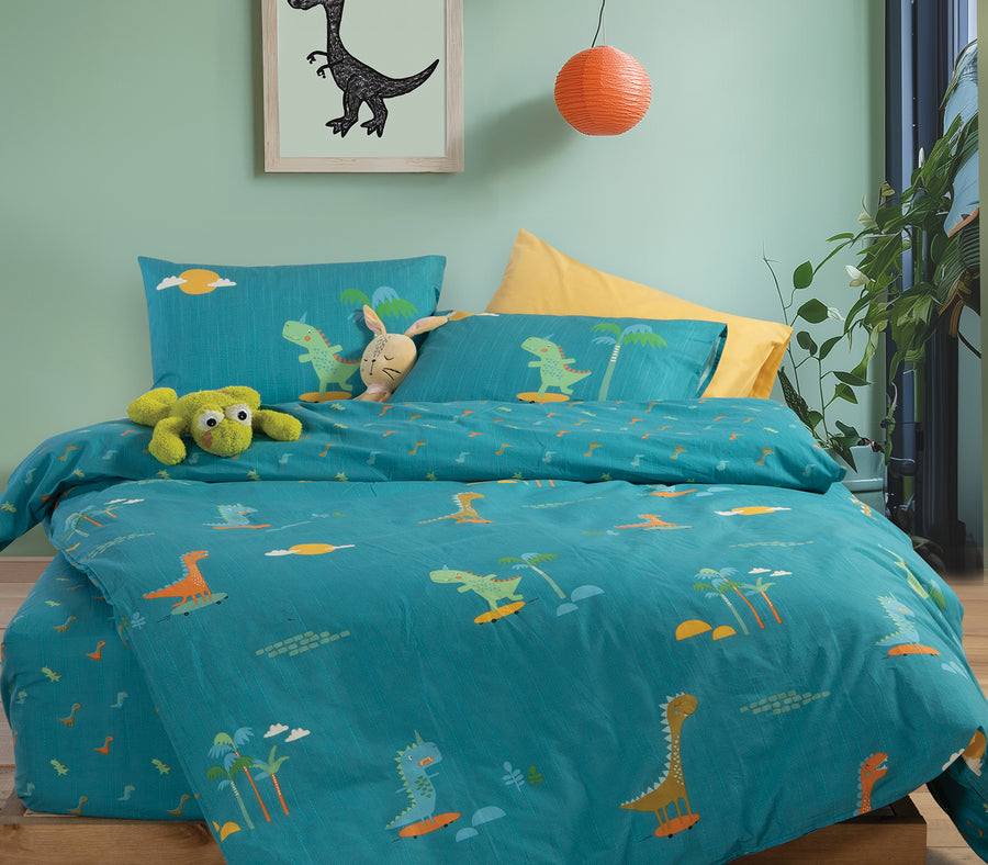 Σετ Παιδικά Σεντόνια Πετρόλ Dinos on Wheels Nef-Nef Homeware