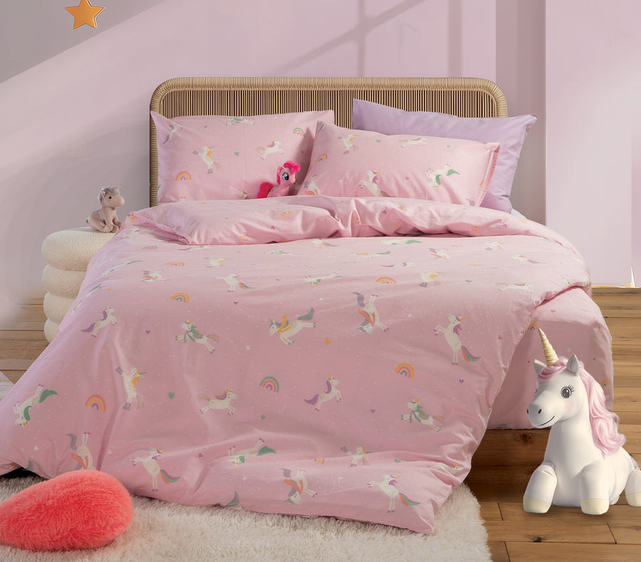 Σετ Παιδικά Σεντόνια Ροζ Unicorns Style Nef-Nef Homeware
