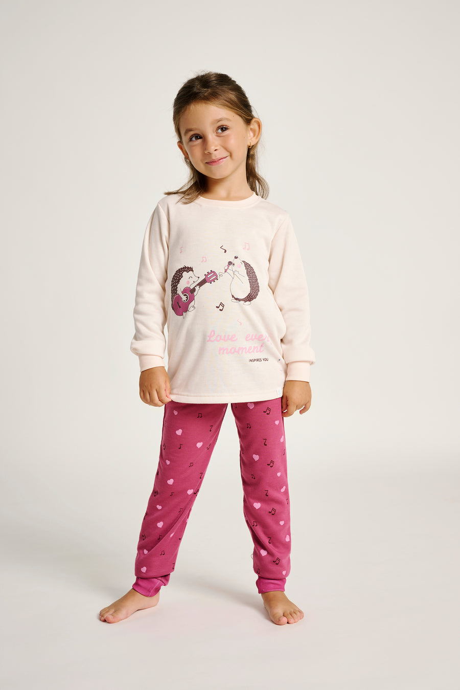 Παιδική Πιτζάμα Ροζ-Φούξια με Σχέδιo Σκαντζοχειράκι και Καρδιές Muy Demi από 2 έως 8 ετών