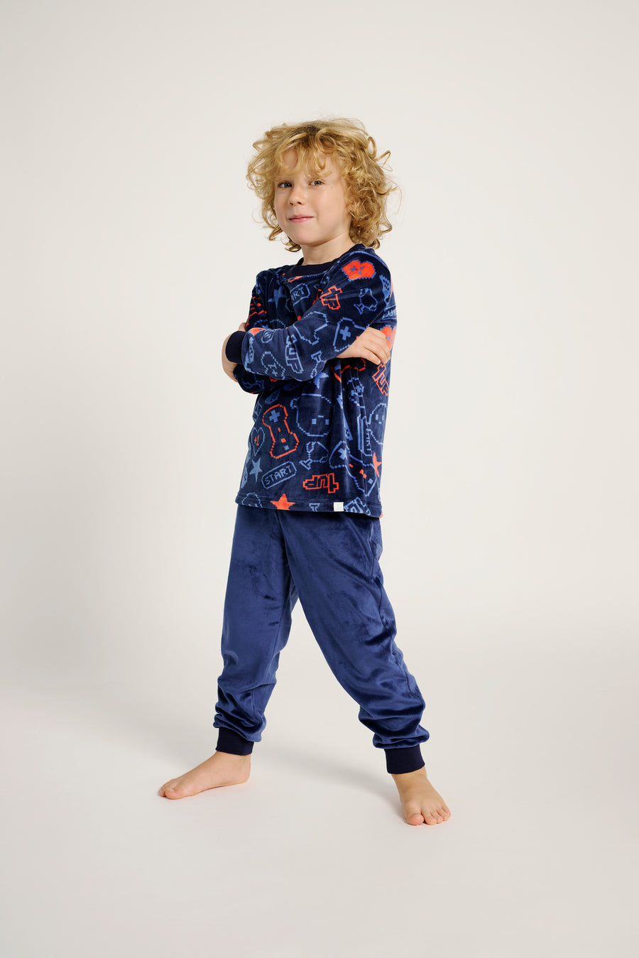 Παιδική Πιτζάμα Μπλε με Σχέδια Gamer Βελούδινη Muy Demi από 2 έως 8 ετών