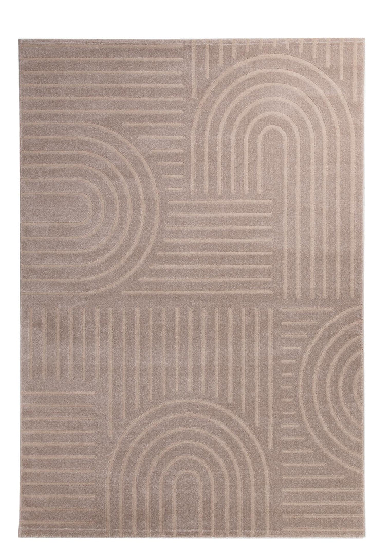 Ολόκληρο μπεζ χαλί Organic Royal Carpet με μοντέρνο καμπυλωτό γεωμετρικό σχέδιο σε γραμμική διάταξη.