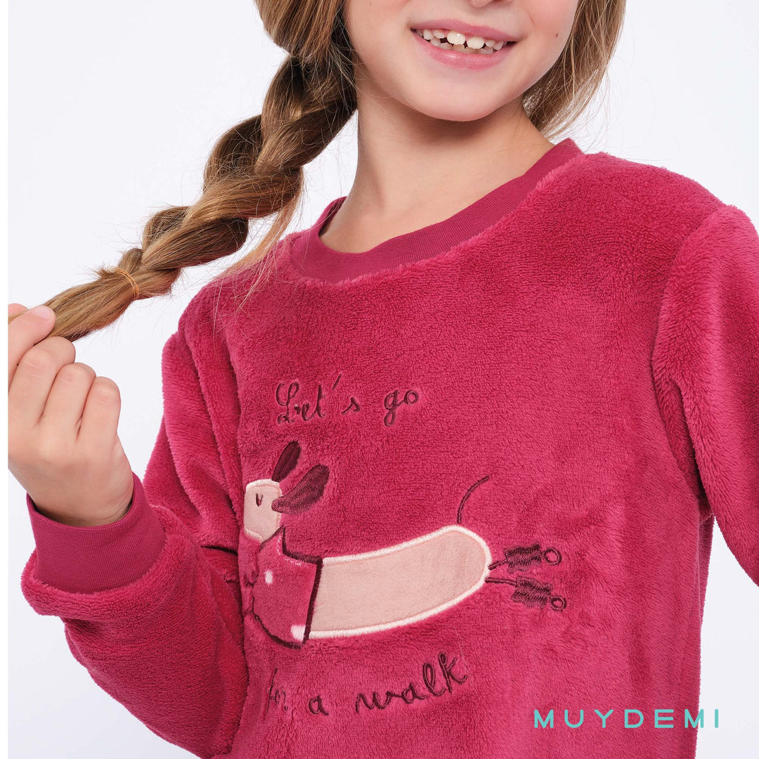 Παιδική Πιτζάμα Fleece Για Κορίτσι Φούξια Με Σκυλάκι Muy Demi