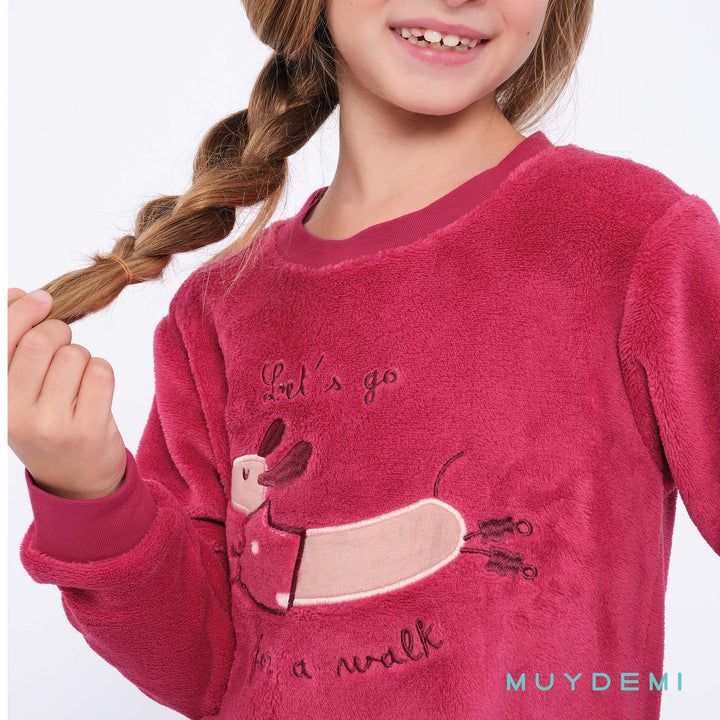 Παιδική Πιτζάμα Fleece Για Κορίτσι Φούξια Με Σκυλάκι Muy Demi