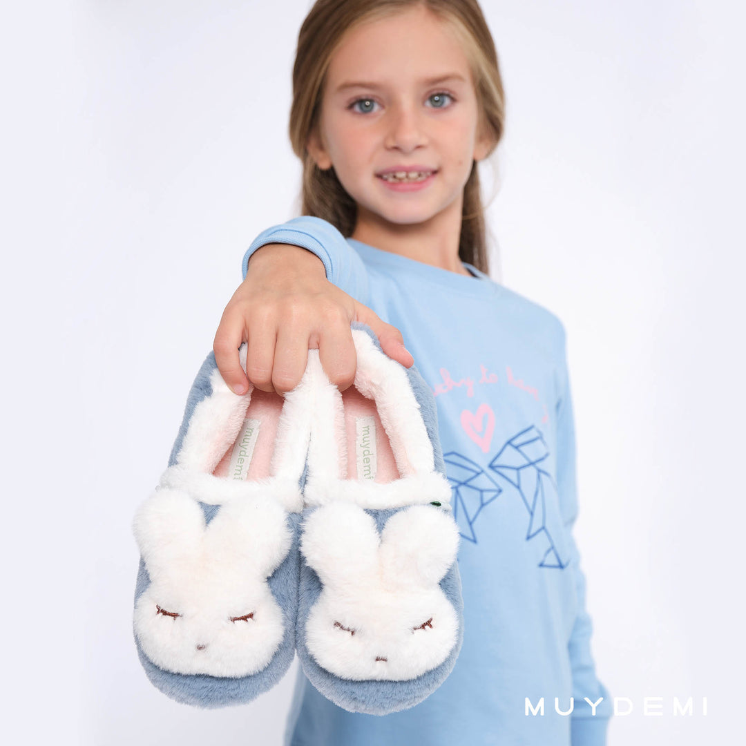 Παιδική Πιτζάμα Βαμβακερή Ροζ-Γαλάζιο Για Κορίτσι Με Λαγουδάκια Muy Demi