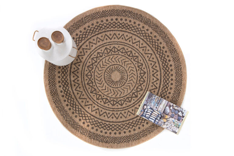 Ψάθινο Χαλί Στρογγυλό Μπεζ-Μαύρο Avanos Royal Carpet 2.00X2.00