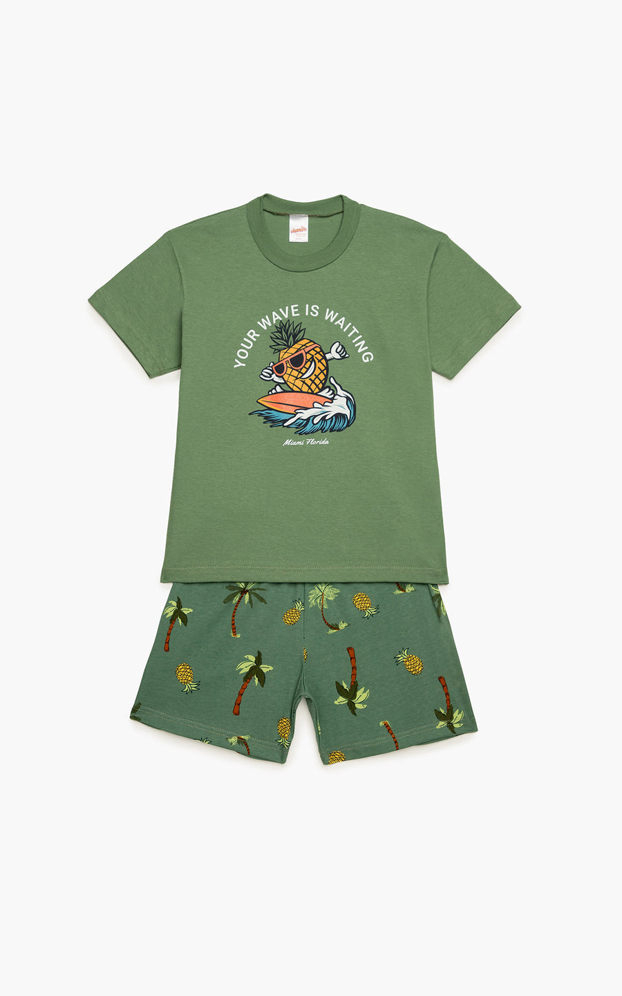 Παιδική Πιτζάμα Βαμβακερή Χακί με Ανανά Και Φοίνικες-Palms Μinerva