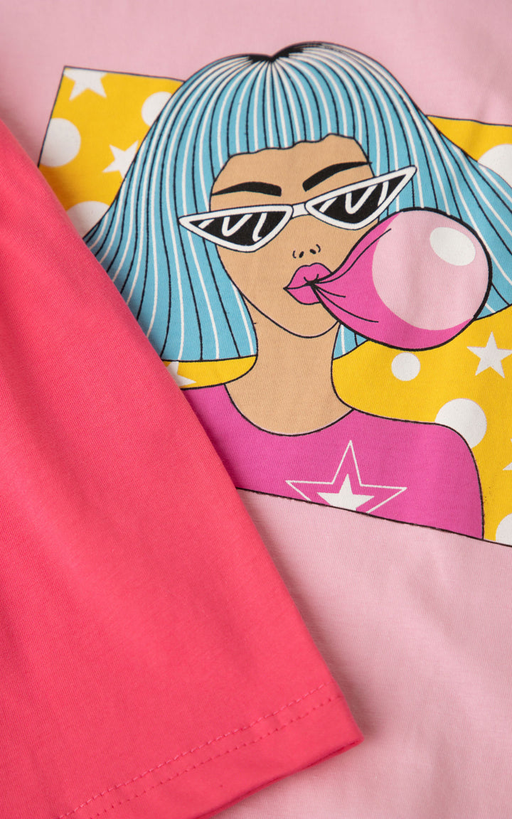 Παιδική Πιτζάμα Βαμβακερή Ροζ Για Κορίτσι Με Φιγούρα Κοπέλας Minerva