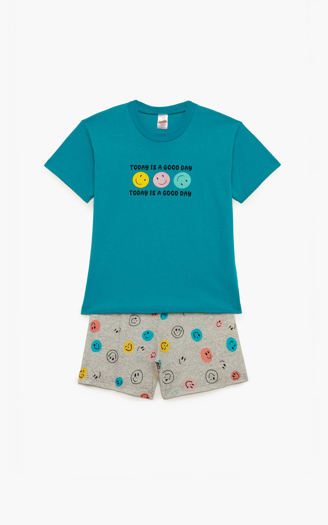 Παιδική Πιτζάμα Βαμβακερή Σμαραγδί Για Αγόρι Με Χαμογελαστές Φατσούλες Minerva