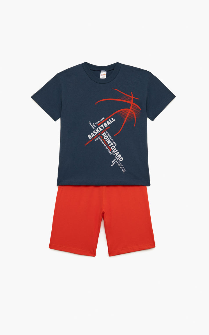 Παιδική Πιτζάμα Βαμβακερή Μπλε Ραφ Για Αγόρι Με Λεκτικό Basketball Minerva