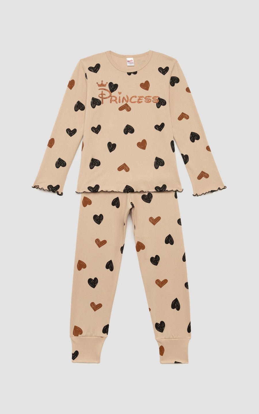 Παιδική Πιτζάμα για Κορίτσι με Μπεζ-Μαύρες Καρδιές Βαμβακερή Minerva Princess
