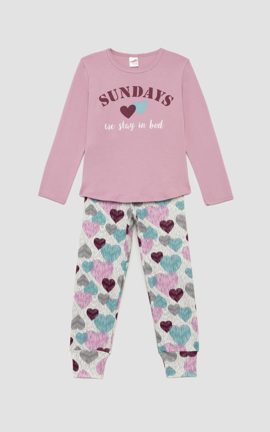 Παιδική Πιτζάμα για Κορίτσι Μωβ με Καρδιές Βαμβακερή Minerva Multi Heart