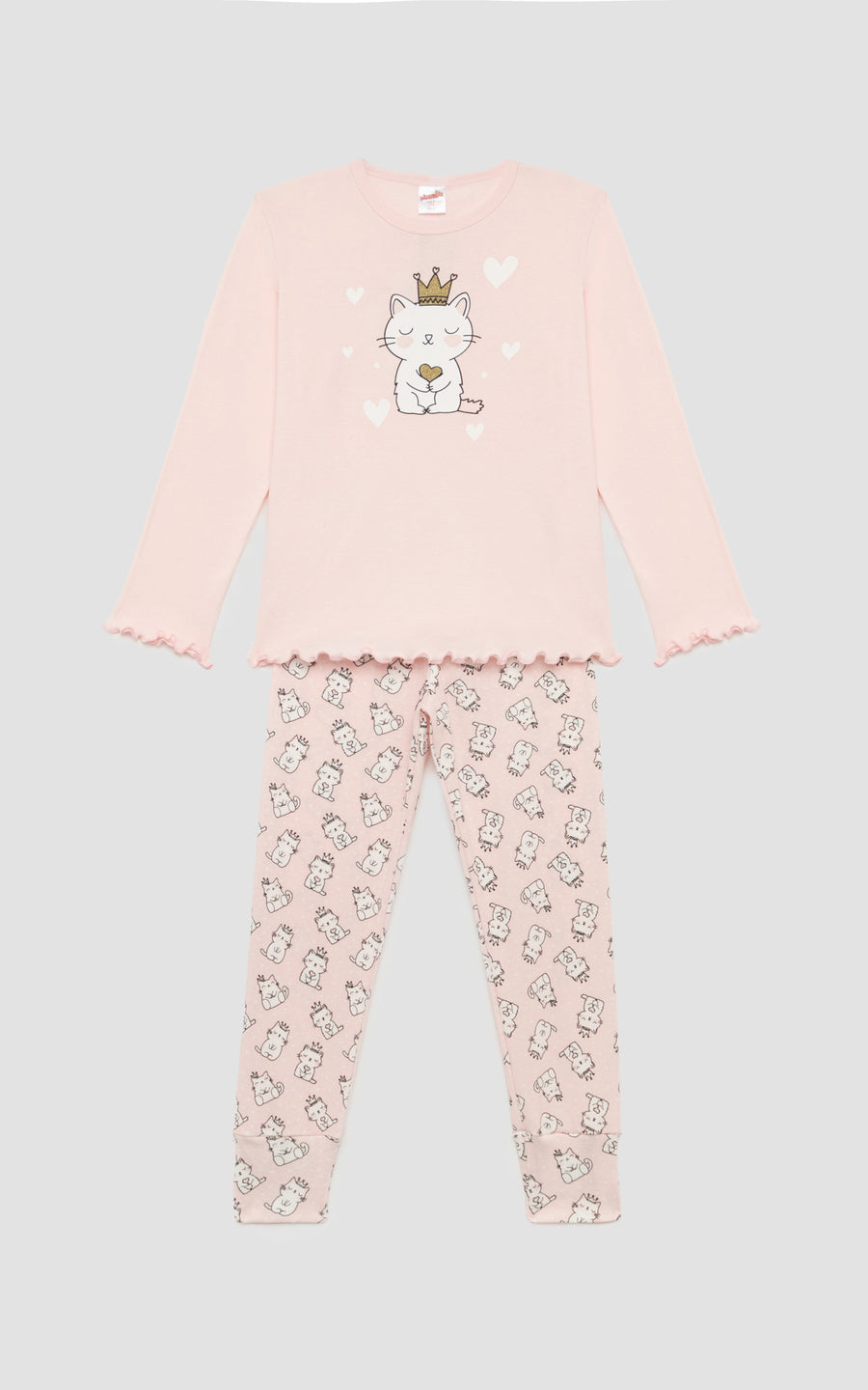 Παιδική Πιτζάμα για Κορίτσι Ροζ με Γάτες Βαμβακερή Minerva
