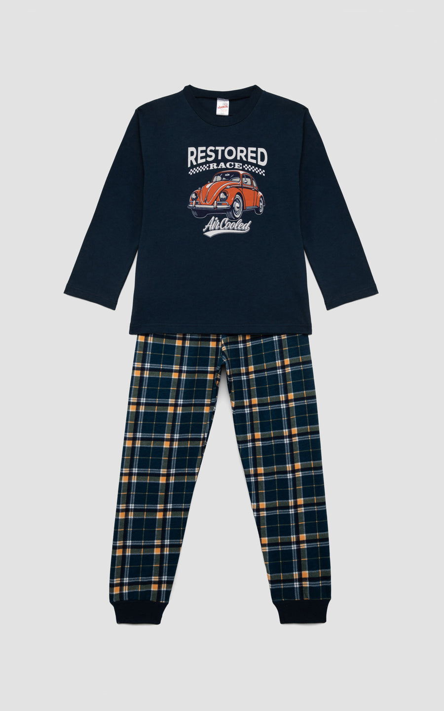 Παιδική Πιτζάμα για Αγόρι Μπλε με Καρό Παντελόνι Βαμβακερή  Minerva