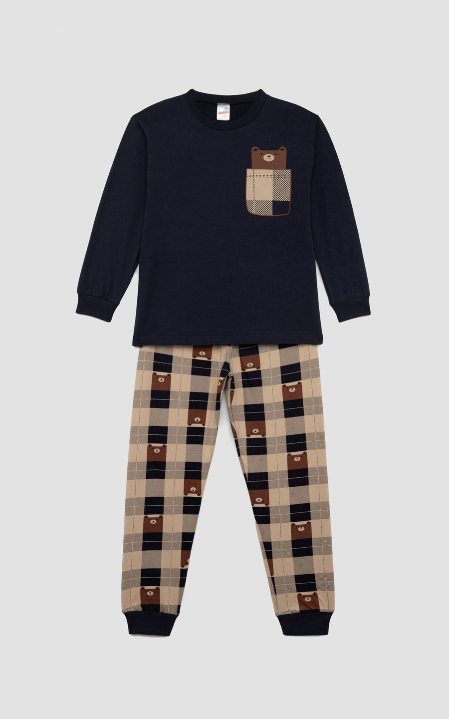 Παιδική Πιτζάμα Μπλε με Καρό Παντελόνι Βαμβακερή Minerva Cool