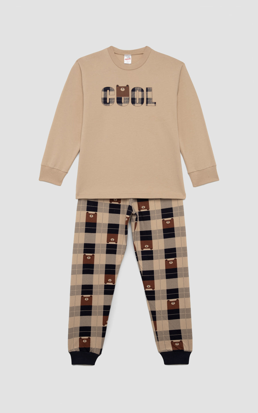 Παιδική Πιτζάμα Μπεζ με Καρό Παντελόνι Βαμβακερή Minerva Cool
