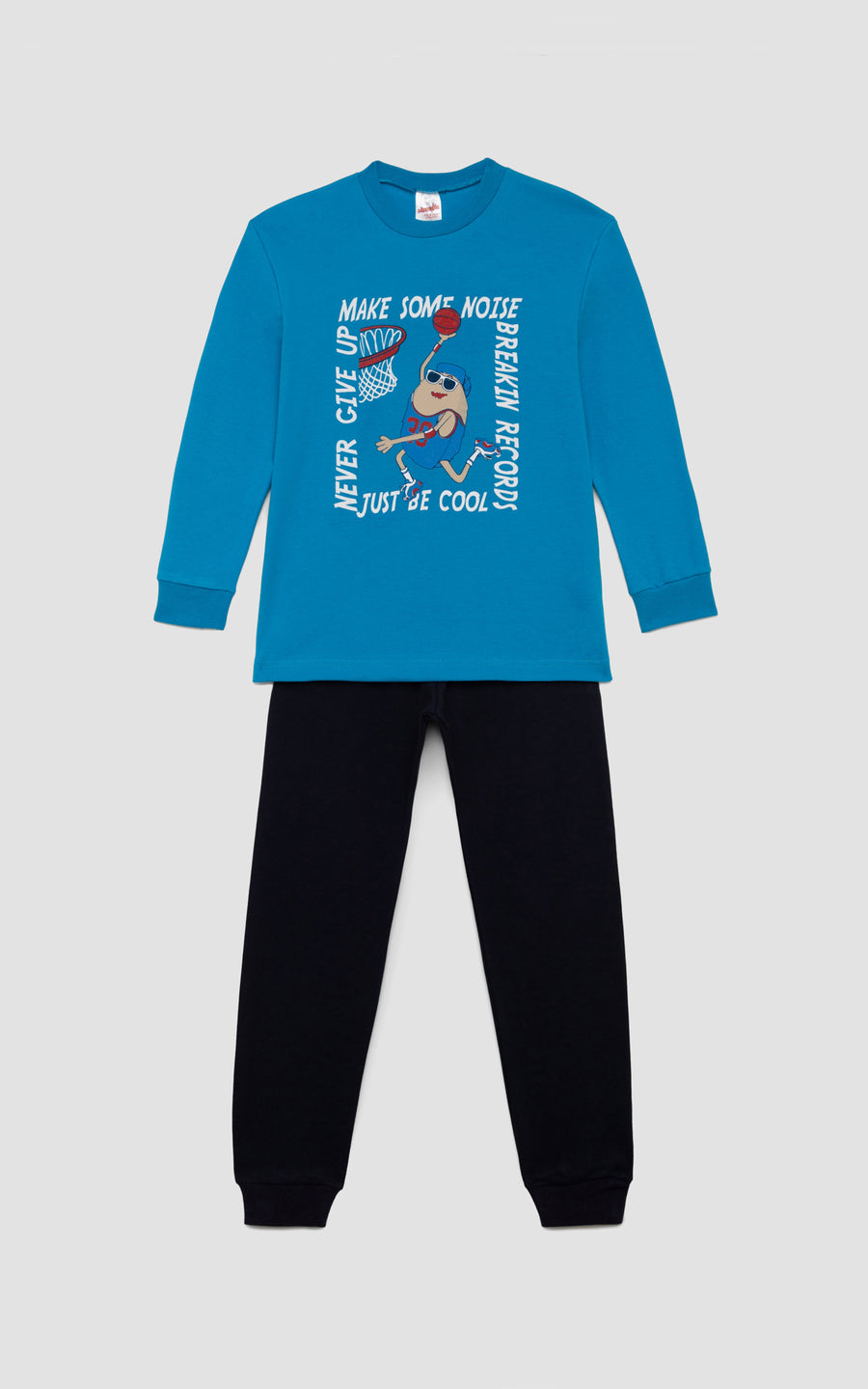 Παιδική Πιτζάμα για Αγόρι Γαλάζιο με Μαύρο Παντελόνι Βαμβακερή Minerva Make Noise