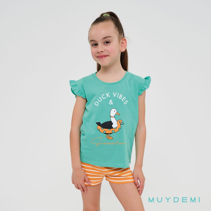 Παιδική Πιτζάμα Βαμβακερή Mέντα για κορίτσι Muydemi