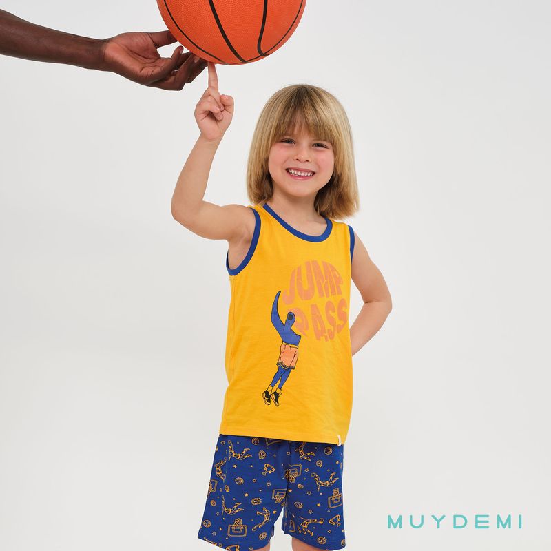 Παιδική Πιτζάμα Βαμβακερή Multicolor Για Αγόρι Με Στάμπα Μπάσκετ Muydemi