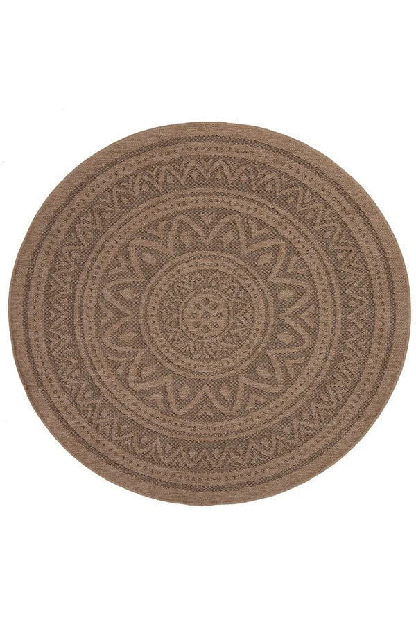 Ψάθινο Χαλί Στρογγυλό Μπεζ-Μαύρο Avanos Royal Carpet 2.40X2.40