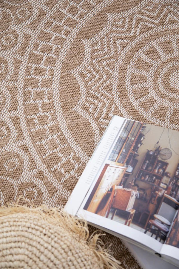 Ψάθινο Χαλί Στρογγυλό Μπεζ-Λευκό Avanos Royal Carpet 2.40X2.40