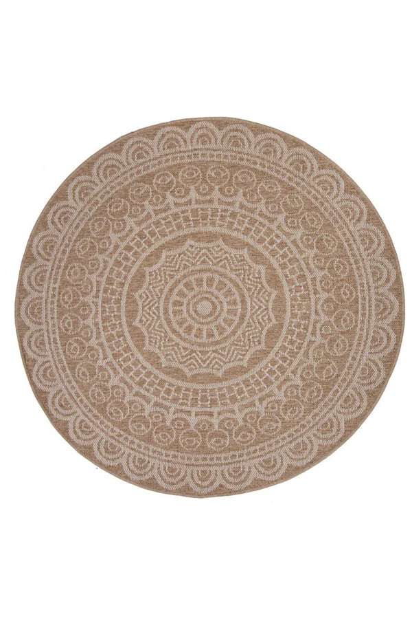 Ψάθινο Χαλί Στρογγυλό Μπεζ-Λευκό Avanos Royal Carpet 2.40X2.40