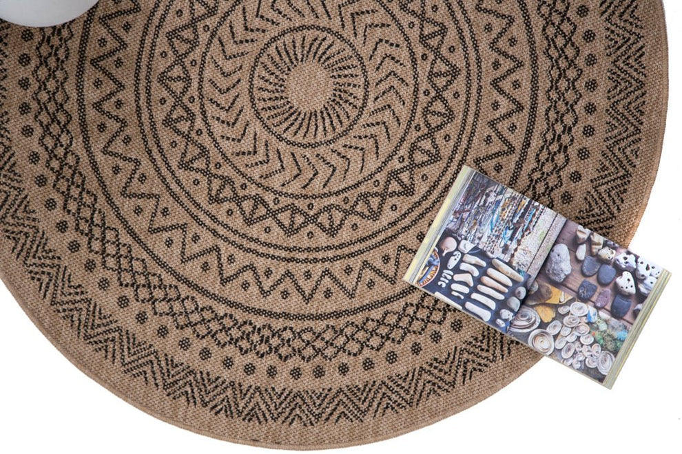 Ψάθινο Χαλί Στρογγυλό Μπεζ-Μαύρο Avanos Royal Carpet 2.40X2.40