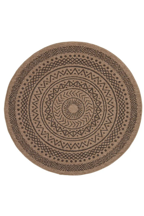 Ψάθινο Χαλί Στρογγυλό Μπεζ-Μαύρο Avanos Royal Carpet 2.40X2.40