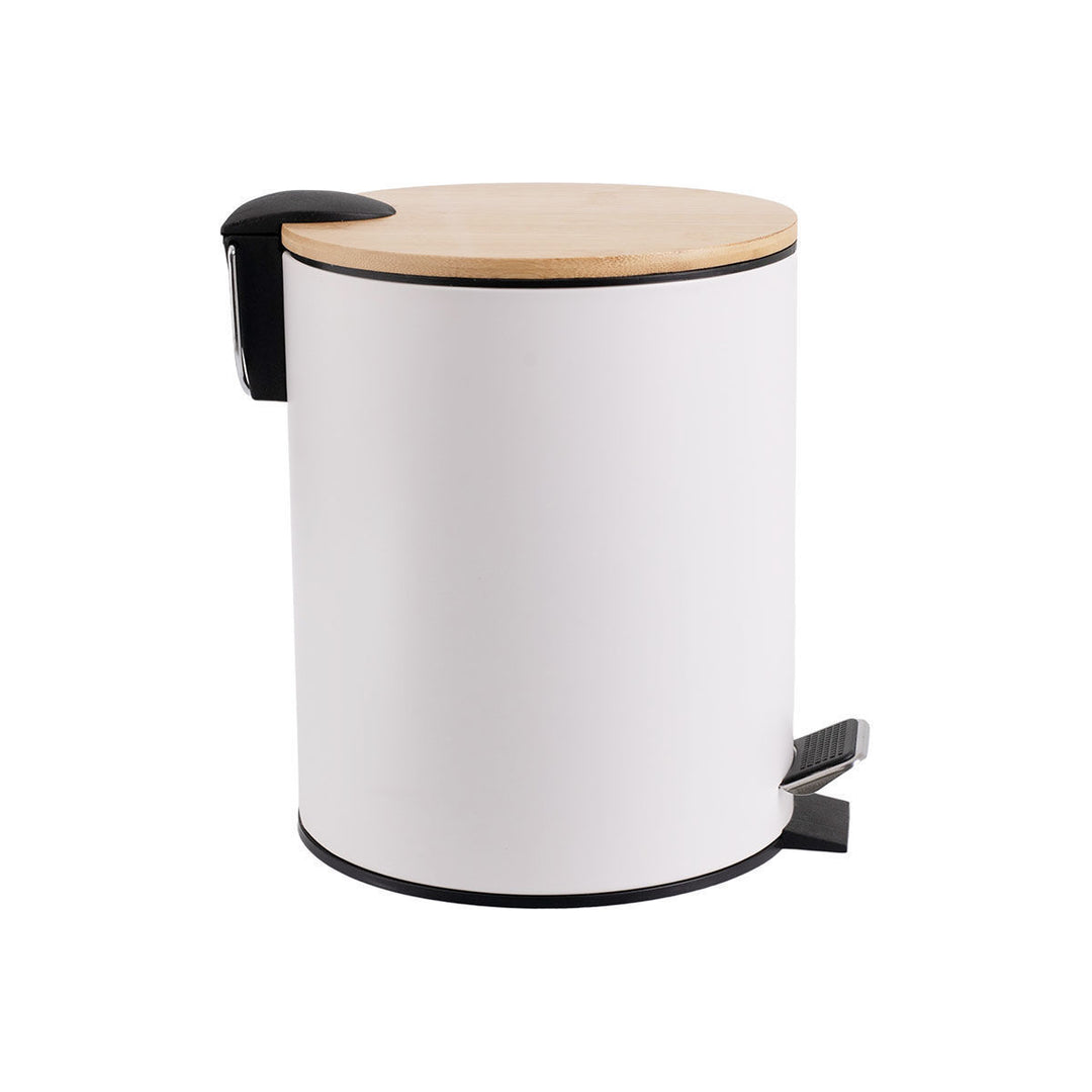 Καλάθι Μπάνιου Λευκό Μεταλλικό Με Bamboo Καπάκι 5lt Estia