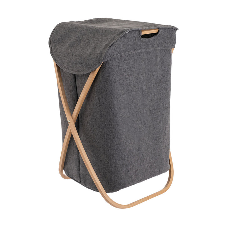 Καλάθι Απλύτων Πτυσσόμενο Γκρι Με Υφασμάτινη Θήκη 40x40x70cm Bamboo Essentials Estia