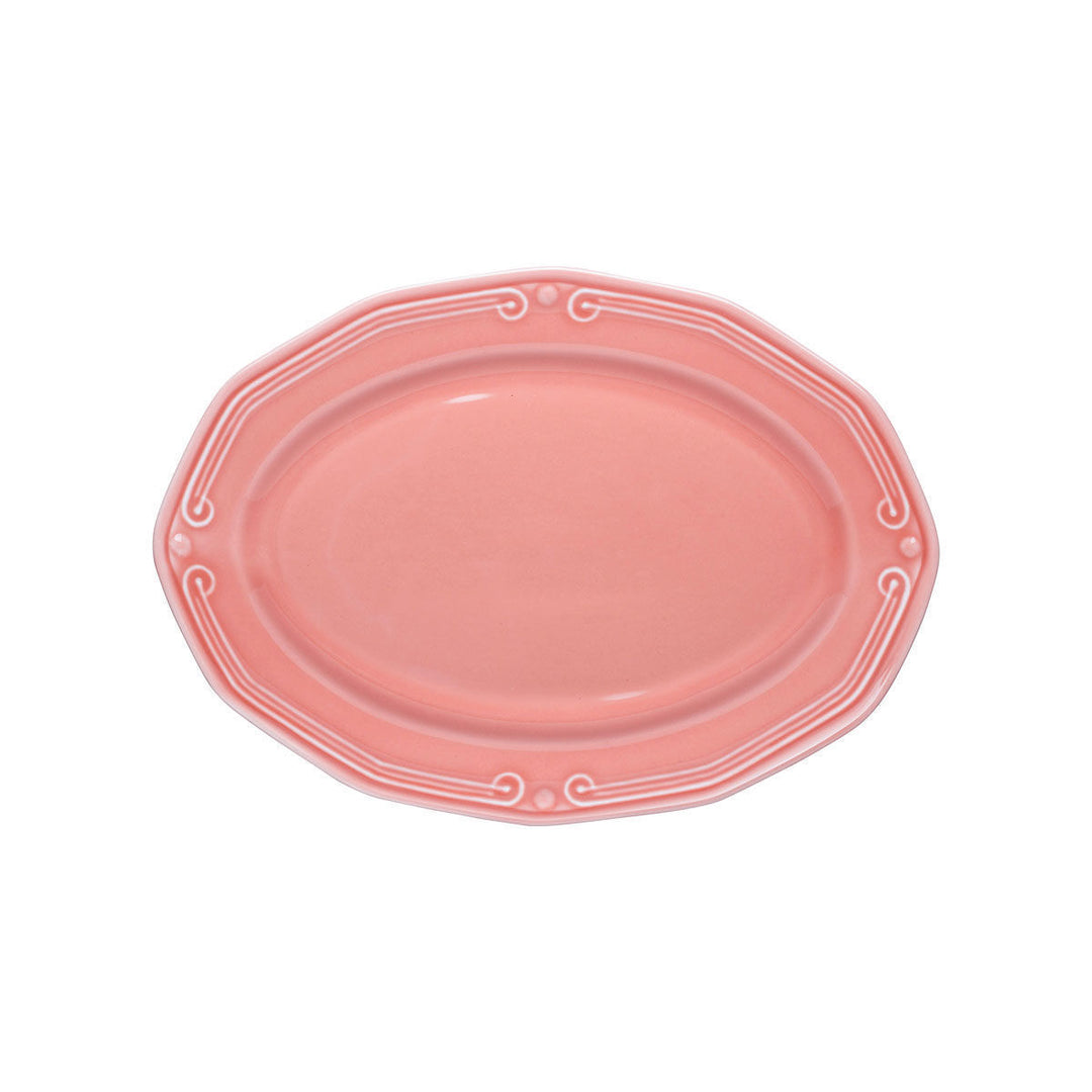 Άνω όψη ροζ οβάλ πιατέλας Athenee της Estia που αναδεικνύει το οβάλ σχήμα και το γυαλιστερό φινίρισμα.