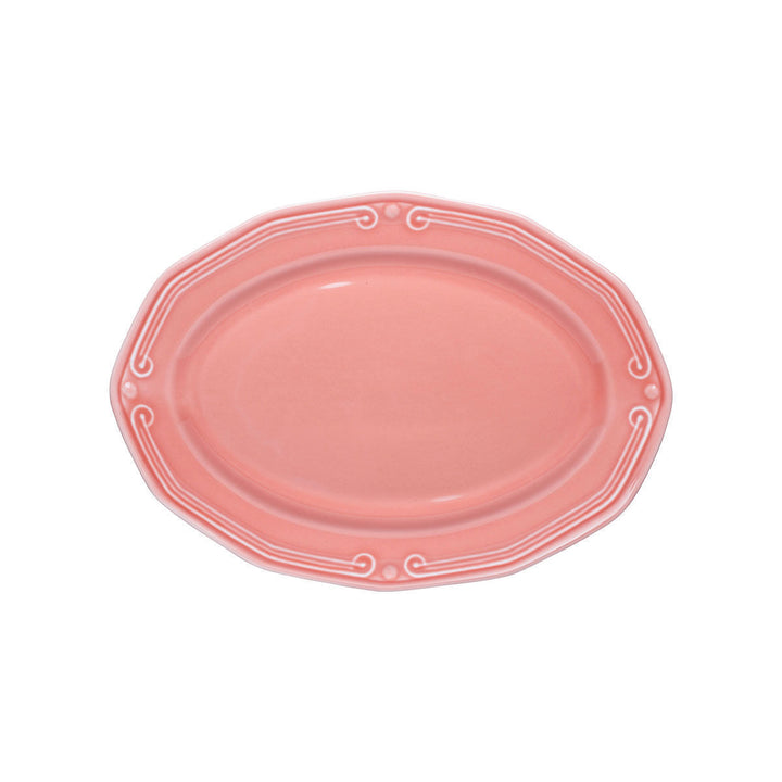 Άνω όψη ροζ οβάλ πιατέλας Athenee της Estia που αναδεικνύει το οβάλ σχήμα και το γυαλιστερό φινίρισμα.