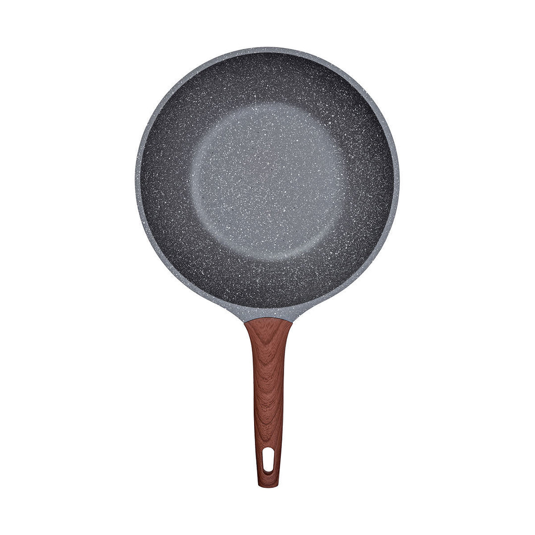 Αντικολλητικό Γουόκ-Τηγάνι Ανθρακί Με Τριπλή Αντικολλητική Επίστρωση & Ξύλινη Εργολαβική Λαβή Estia 28cm
