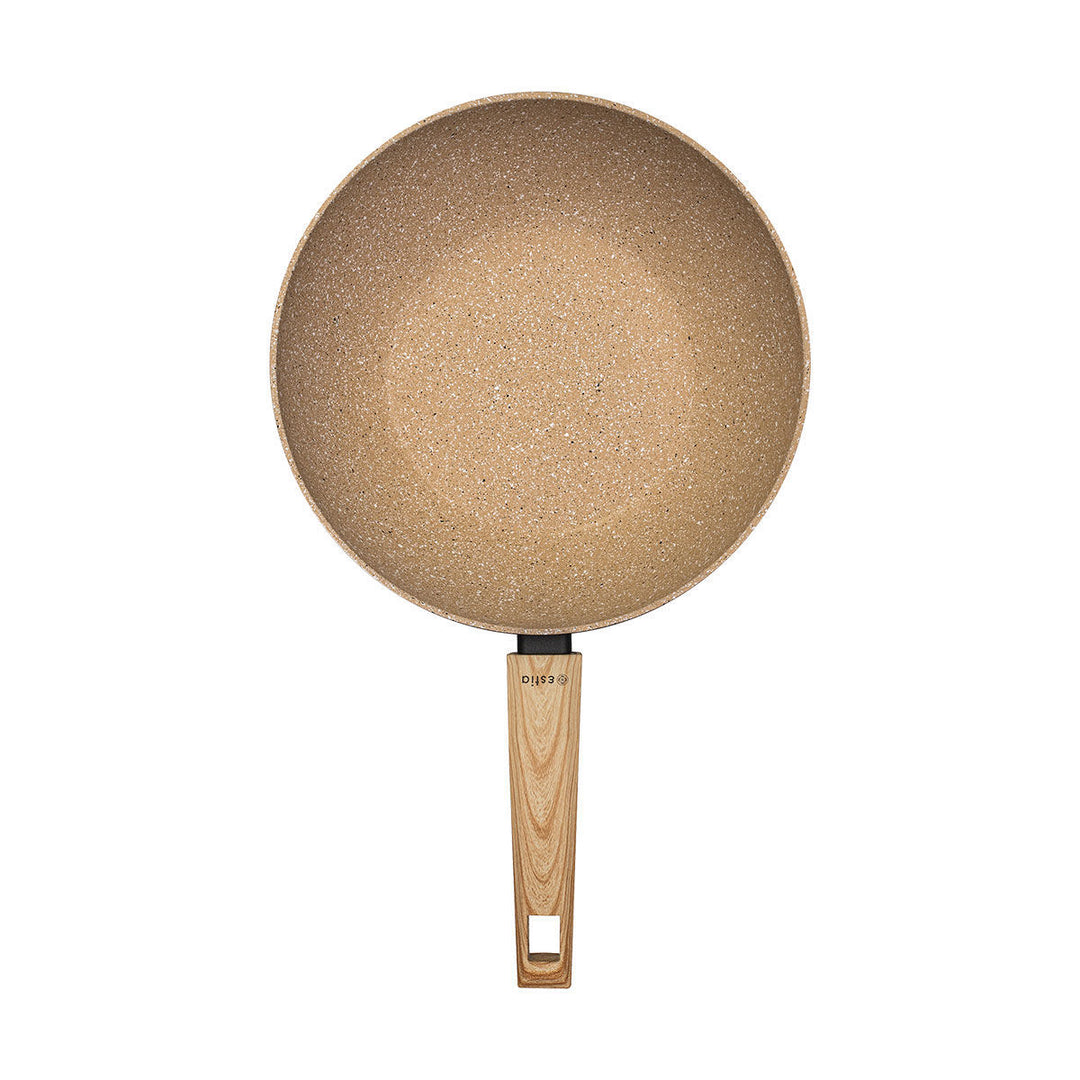 Αντικολλητικό Γουόκ-Τηγάνι Μπεζ Με Τριπλή Αντικολλητική Επίστρωση & Ξύλινη Εργολαβική Λαβή Estia 28cm