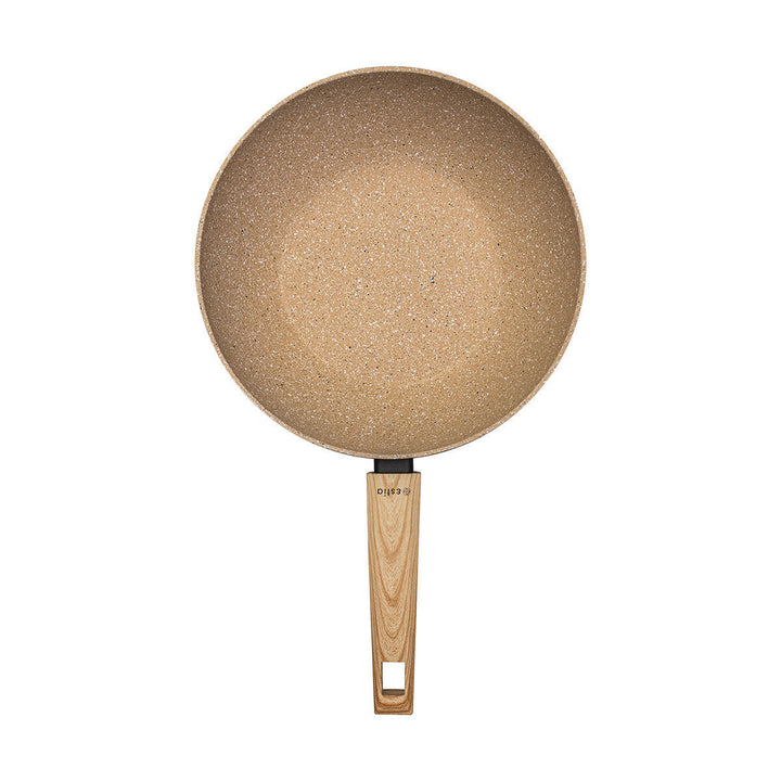 Αντικολλητικό Γουόκ-Τηγάνι Μπεζ Με Τριπλή Αντικολλητική Επίστρωση & Ξύλινη Εργολαβική Λαβή Estia 28cm