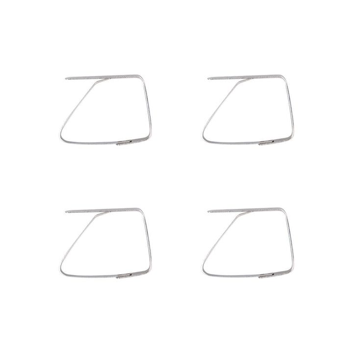 Σετ τεσσάρων ανοξείδωτων κλιπ για τραπεζομάντηλο Estia τοποθετημένα σε λευκό φόντο, με μεταλλική γυαλιστερή επιφάνεια.
